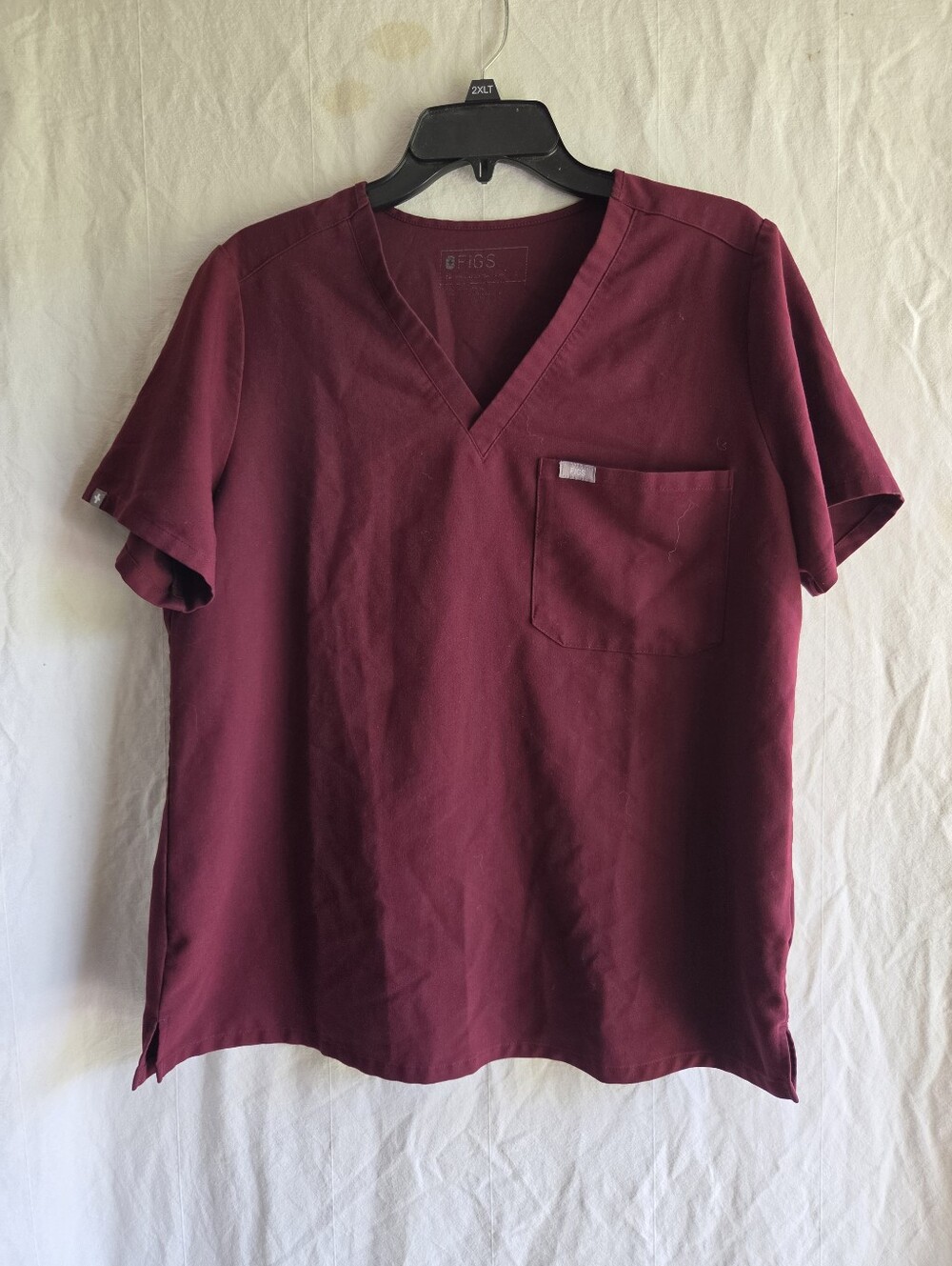 Figs Catarina Scrub Top Womens L V-Neck One Pocket Burgundy Medical Dental